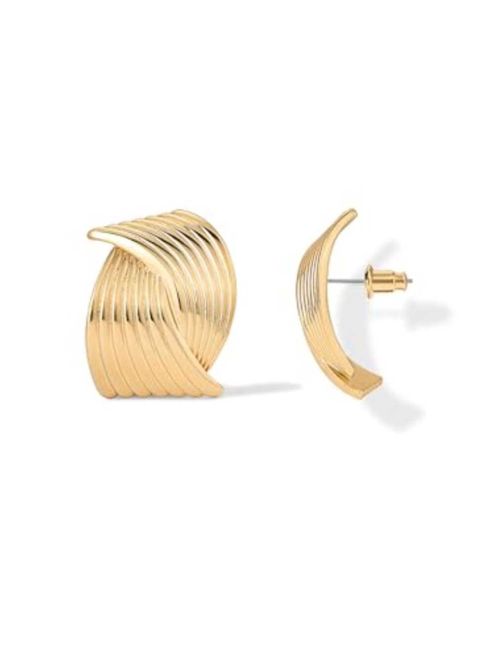14K Gold Plated Chunky Vintage Ears for‎ Women - Trendy Textured Ribbed Knot